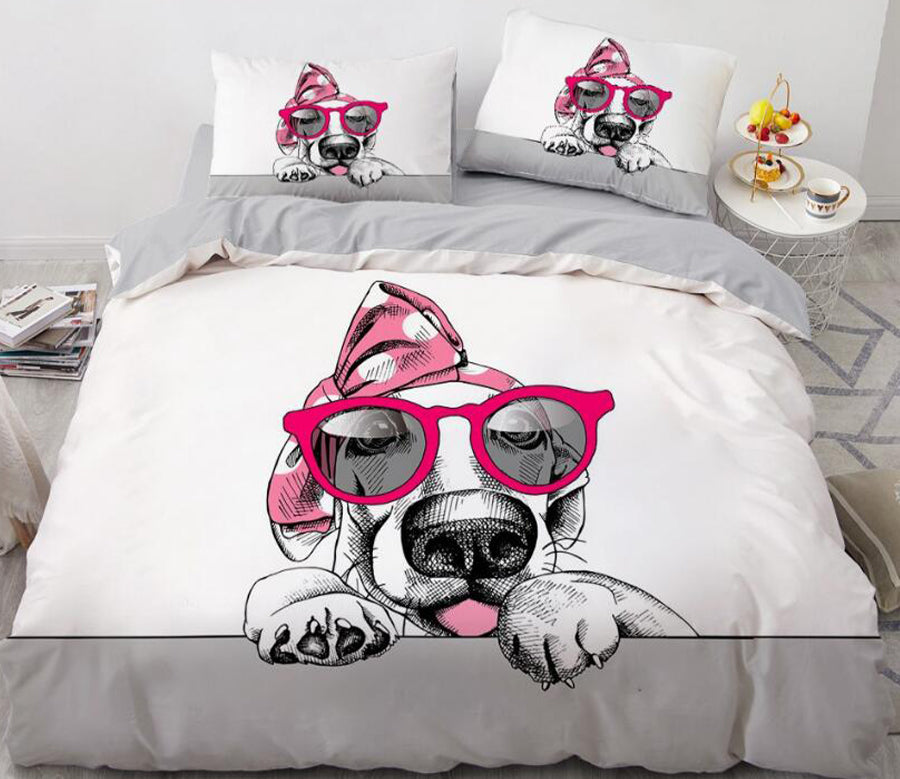 3D Cartoons Dog Wear Red Glasses 55174 Bed Pillowcases Quilt