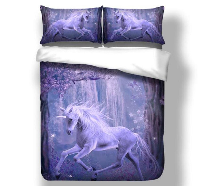 3D White Unicorn White Woods 5501 Bed Pillowcases Quilt