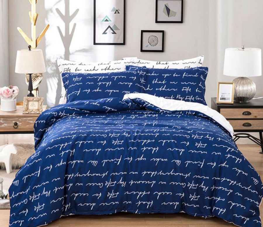 3D Navy Blue English 77190 Bed Pillowcases Quilt