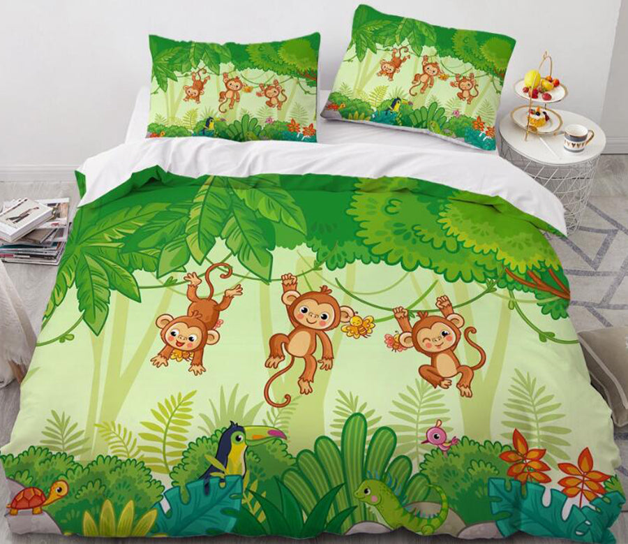 3D Cartoons Forest Monkey 55166 Bed Pillowcases Quilt