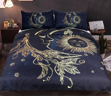 3D Golden Moon Sun 6681 Bed Pillowcases Quilt