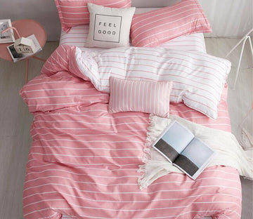 3D Pink Horizontal Stripes 8163 Bed Pillowcases Quilt