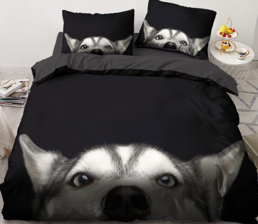 3D Black Gray Husky 77100 Bed Pillowcases Quilt