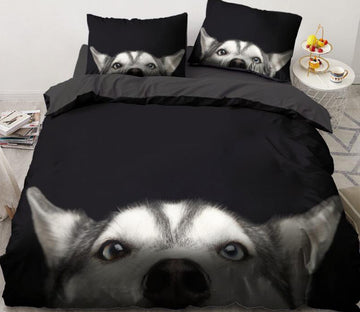 3D Black Gray Husky 77100 Bed Pillowcases Quilt