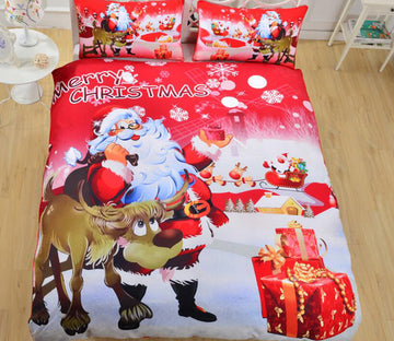 3D Santa Claus Deer Gift 1073 Bed Pillowcases Quilt