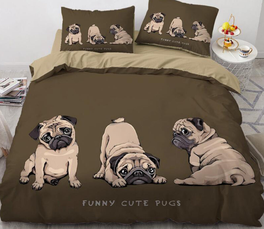 3D Cartoons Three Pug Dogs 55162 Bed Pillowcases Quilt