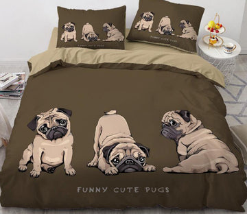 3D Cartoons Three Pug Dogs 55162 Bed Pillowcases Quilt