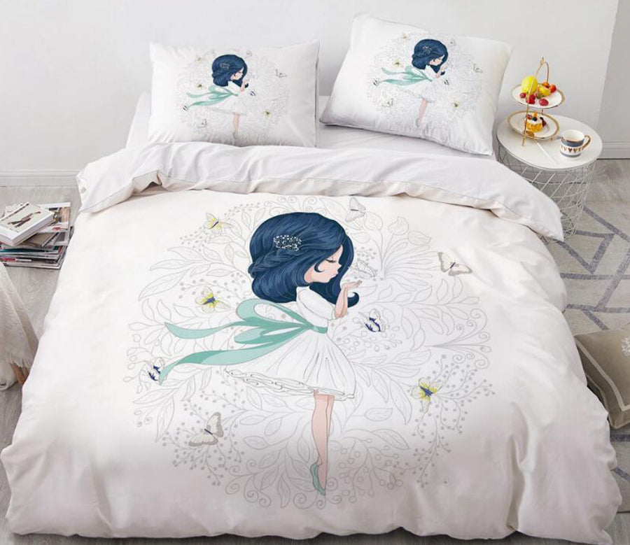 3D Cartoons Butterfly Girl 55176 Bed Pillowcases Quilt