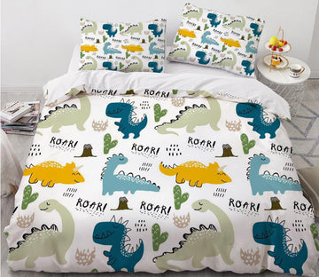 3D Cartoons Color Dinosaur 018 Bed Pillowcases Quilt