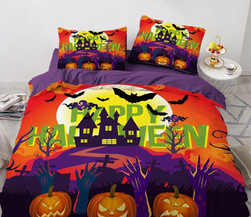 3D Pumpkin Lantern Castle 8040 Bed Pillowcases Quilt