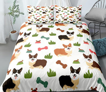 3D Corgi Grass Bone 0102 Bed Pillowcases Quilt