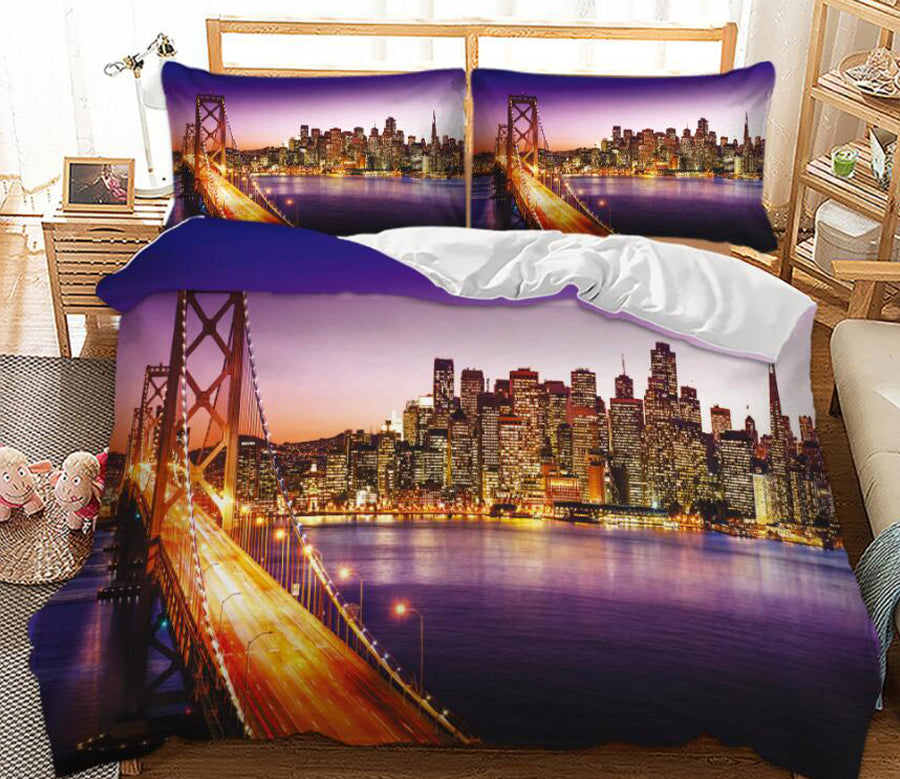 3D City Bridge 1173 Bed Pillowcases Quilt