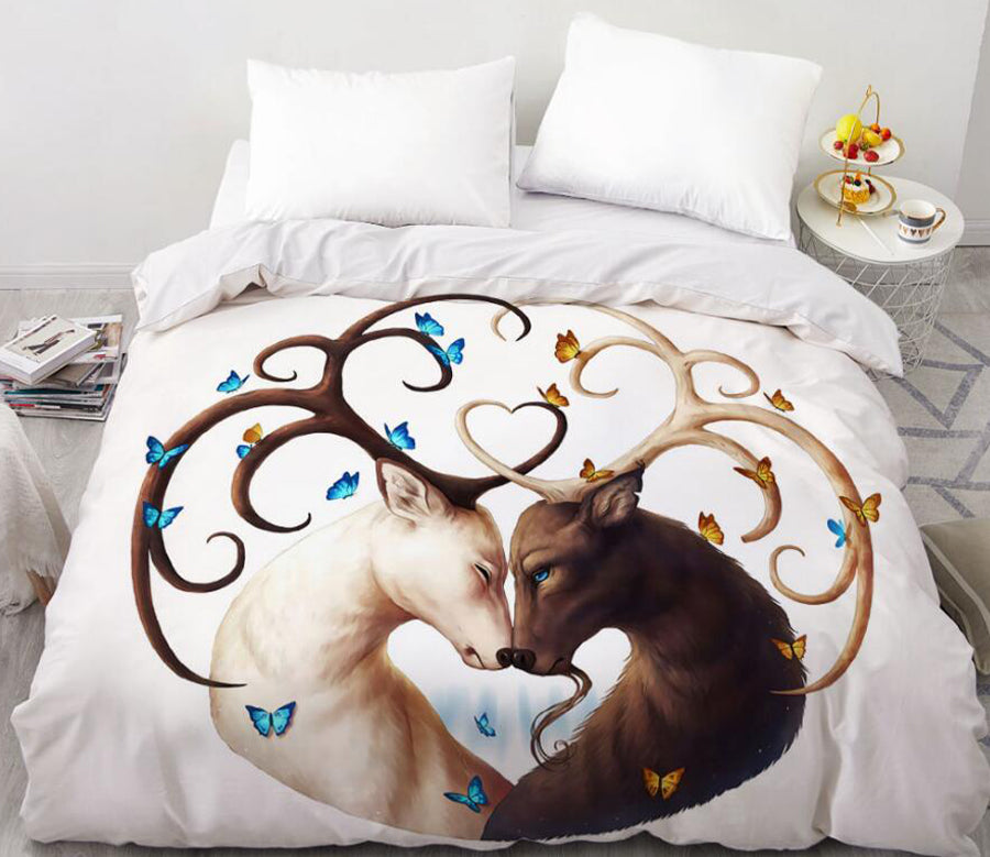 3D Two-Headed Deer Butterfly 88110 Bed Pillowcases Quilt