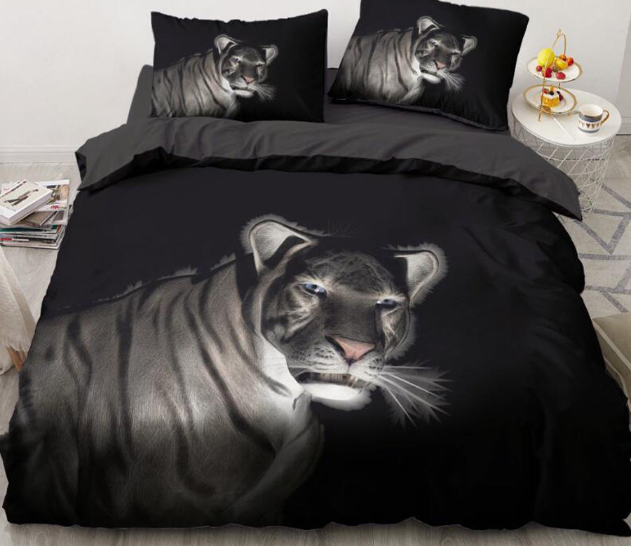 3D Black Background Tiger 052 Bed Pillowcases Quilt