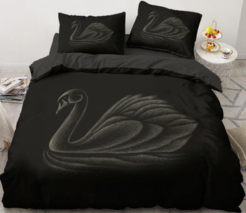 3D Black Background Swan 5596 Bed Pillowcases Quilt