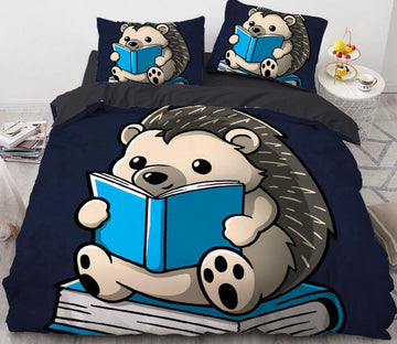 3D Cartoons Hedgehog Reading Book 8831 Bed Pillowcases Quilt
