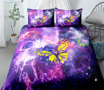 3D Purple Starry Sky Butterfly 0028 Bed Pillowcases Quilt