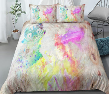 3D Laughing Cat Watercolor 006 Bed Pillowcases Quilt