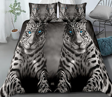 3D Two Leopards Black Gray 0047 Bed Pillowcases Quilt