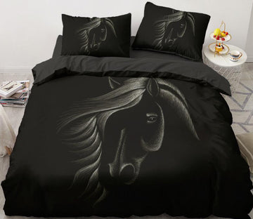 3D Black Background Horse Head 5595 Bed Pillowcases Quilt