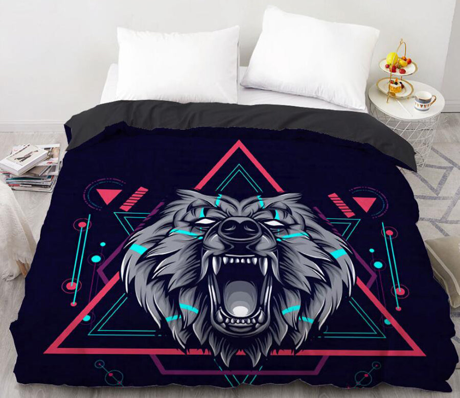 3D Wolf  Triangle 99198 Bed Pillowcases Quilt