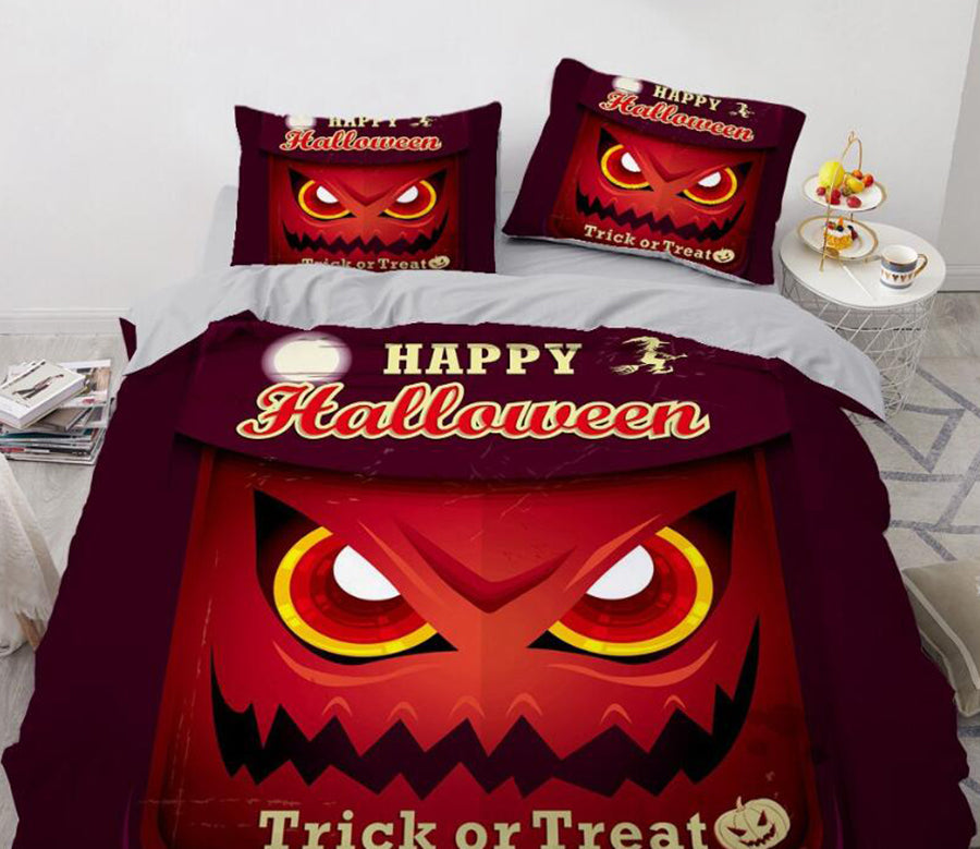 3D Red Pumpkin Face 8025 Bed Pillowcases Quilt
