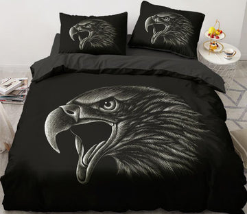 3D Black Background Eagle Head 5586 Bed Pillowcases Quilt