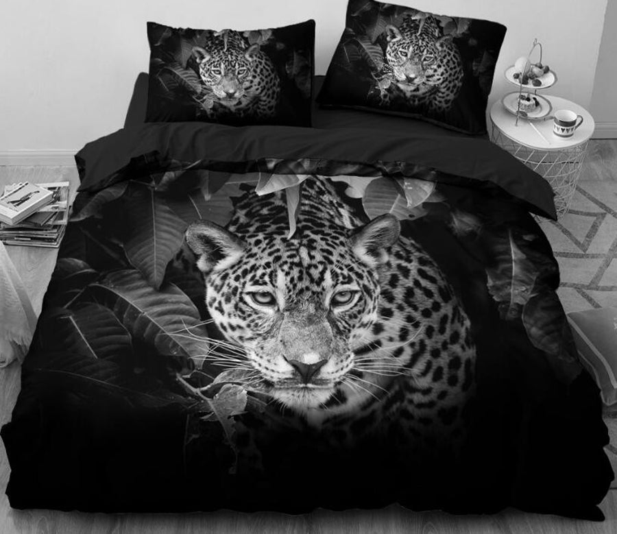 3D Black And White Leopard Leaves  048 Bed Pillowcases Quilt