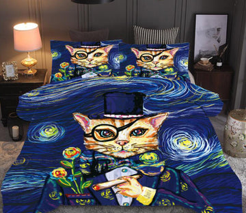 3D Van Gogh Cat 66190 Bed Pillowcases Quilt