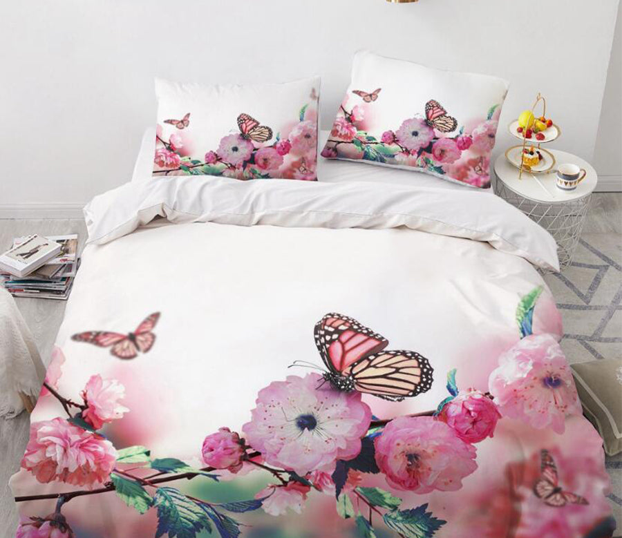 3D Pink Butterfly 9184 Bed Pillowcases Quilt