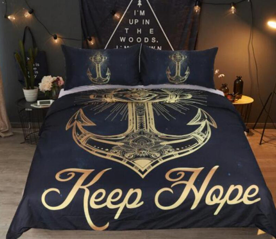 3D Golden Anchor 6645 Bed Pillowcases Quilt