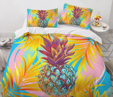3D Pineapple Yellow Leaves 77165 Bed Pillowcases Quilt