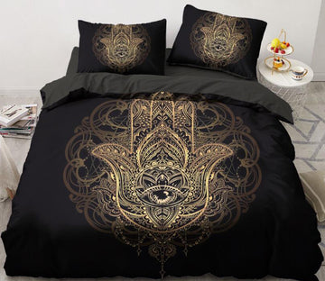 3D Gold Hand Of Fatima Eye Pattern 5567 Bed Pillowcases Quilt