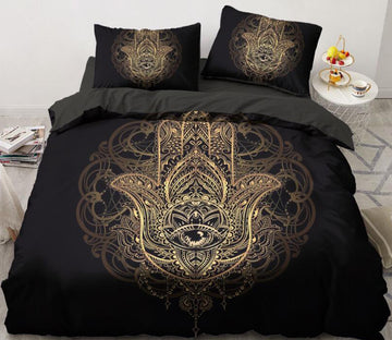 3D Gold Hand Of Fatima Eye Pattern 5567 Bed Pillowcases Quilt