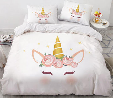 3D Unicorn Horn Flower 162 Bed Pillowcases Quilt