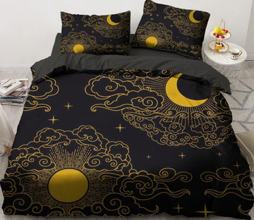 3D Gold Moon Sun Star 5536 Bed Pillowcases Quilt