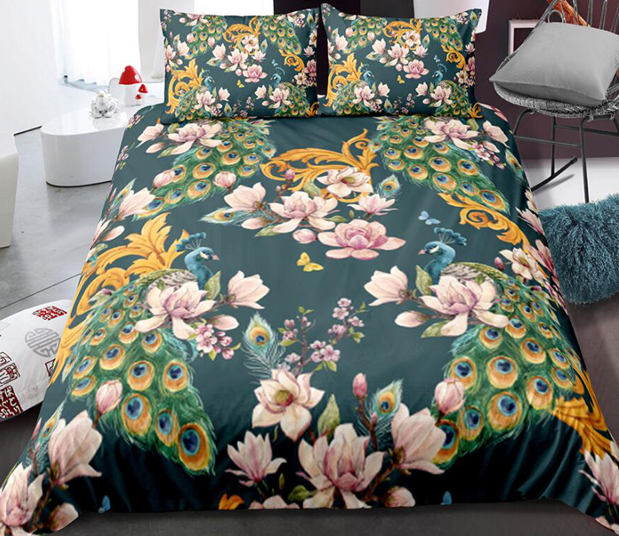 3D Many Flowers Peacock 0113 Bed Pillowcases Quilt