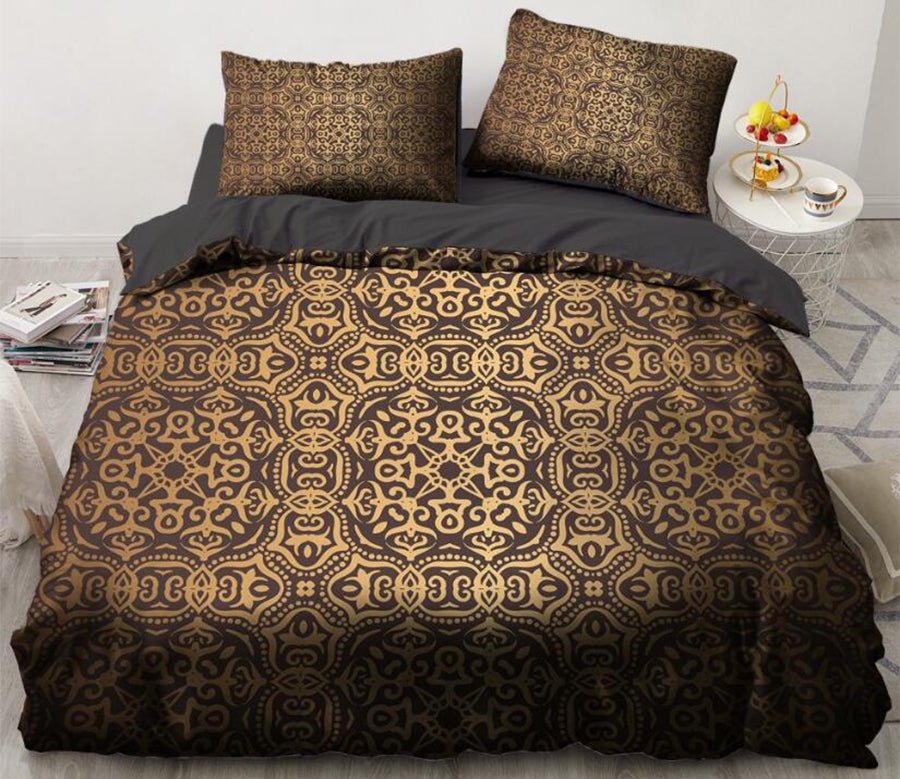 3D Black Golden Pattern 11146 Bed Pillowcases Quilt