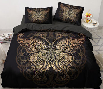 3D Gold Butterfly Pattern 5543 Bed Pillowcases Quilt
