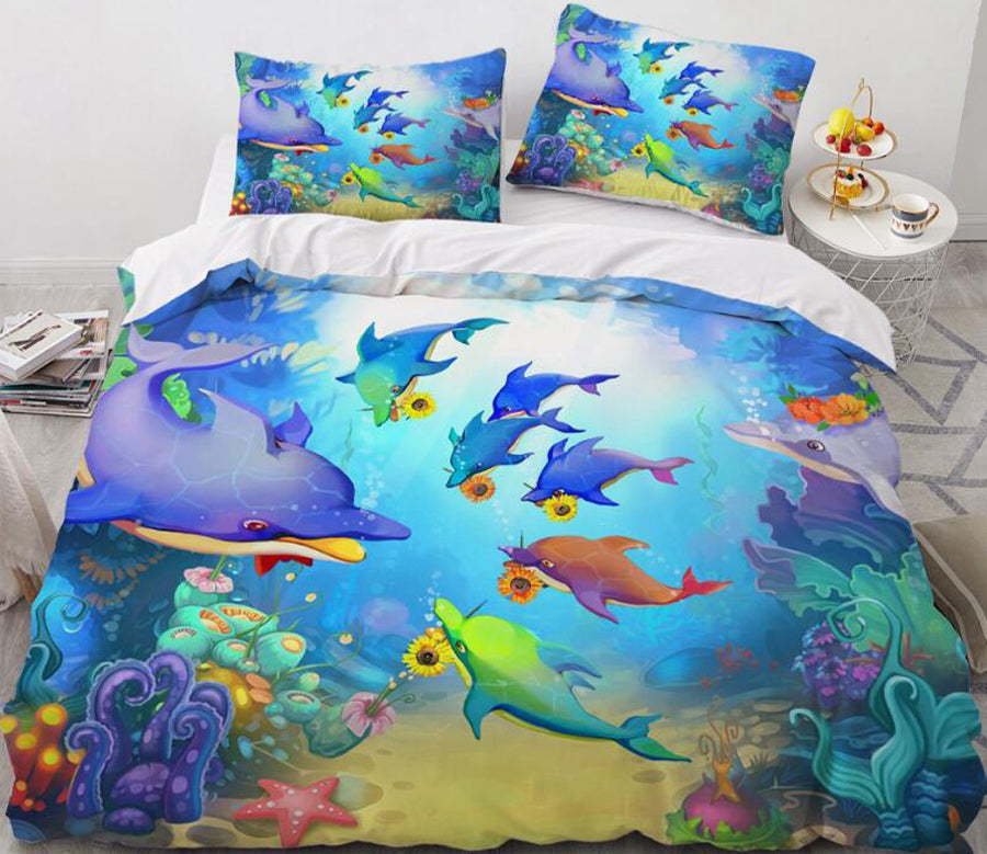 3D Cartoons Color Dolphin 55189 Bed Pillowcases Quilt