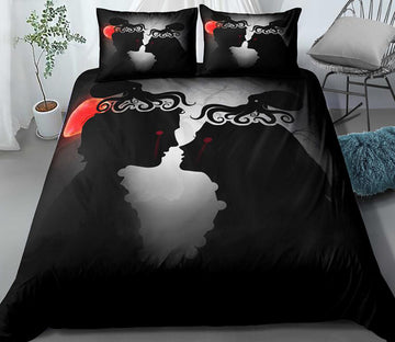 3D A Couple Shadow Red Moon 0136 Bed Pillowcases Quilt