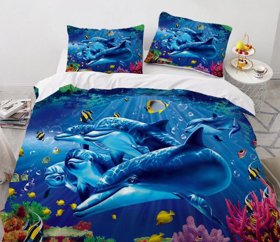 3D Seabed Dolphin Coral 77148 Bed Pillowcases Quilt