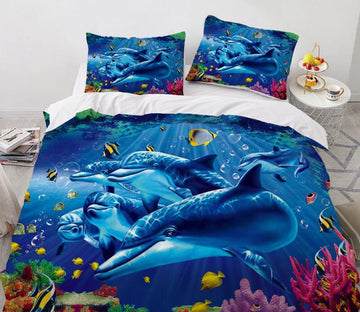 3D Seabed Dolphin Coral 77148 Bed Pillowcases Quilt