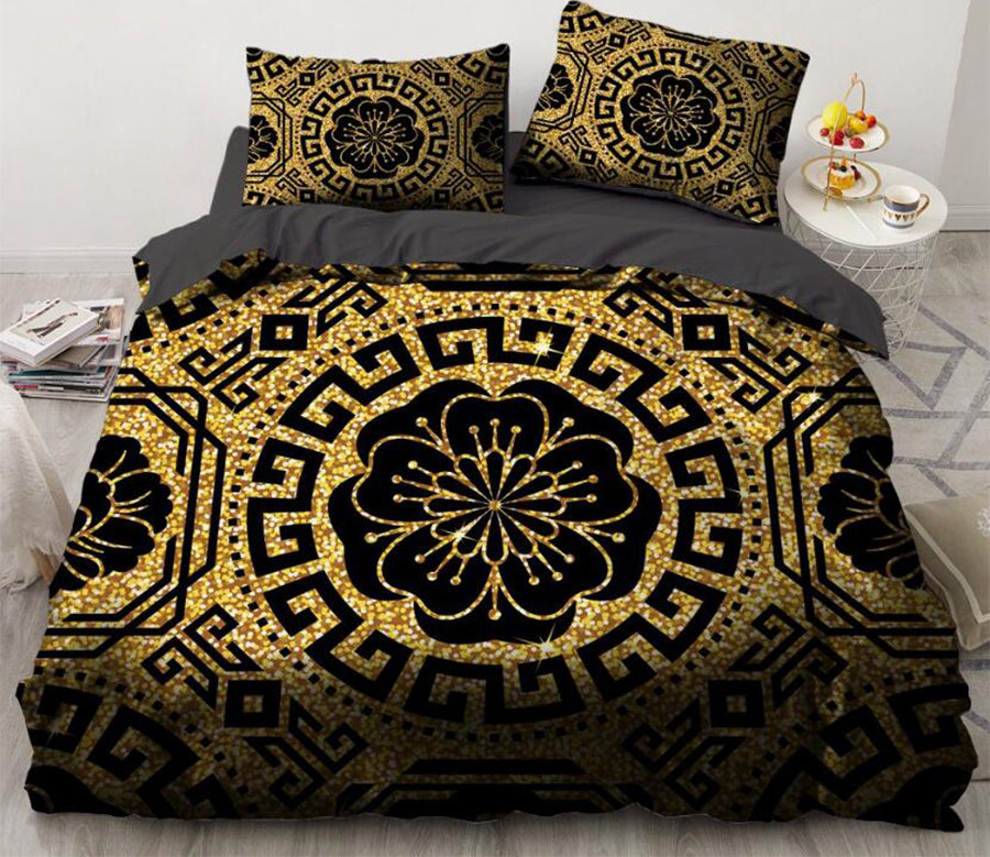 3D Black Golden Totem Flower 11148 Bed Pillowcases Quilt