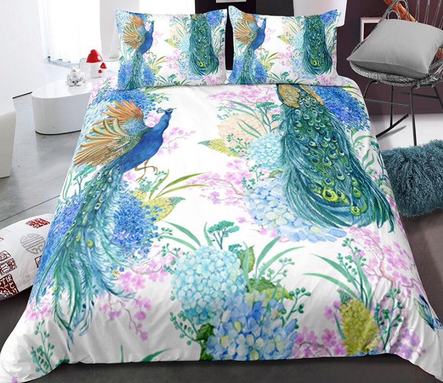 3D Two Peacocks Flower 0111 Bed Pillowcases Quilt