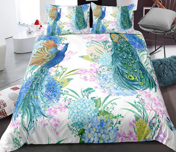 3D Two Peacocks Flower 0111 Bed Pillowcases Quilt