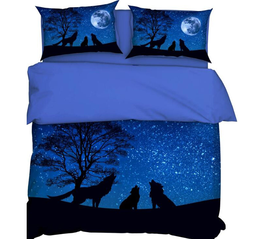 3D Night Wolf Howl 11193 Bed Pillowcases Quilt