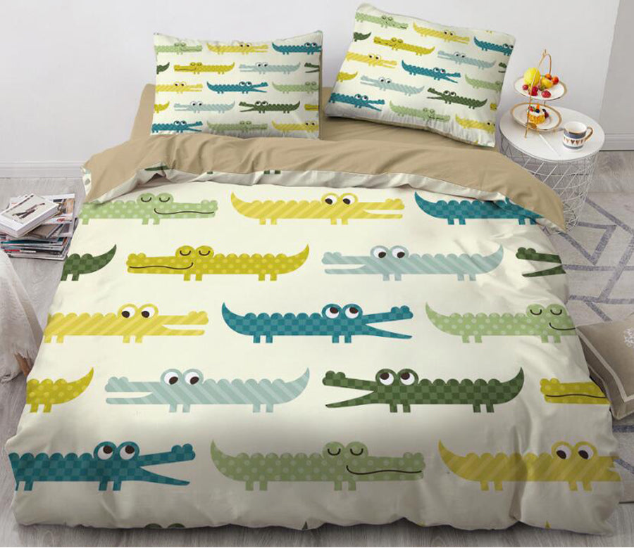 3D Cartoons Crocodile 006 Bed Pillowcases Quilt