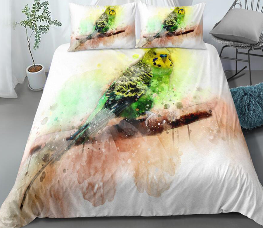3D Parrot Watercolor Halo 0116 Bed Pillowcases Quilt