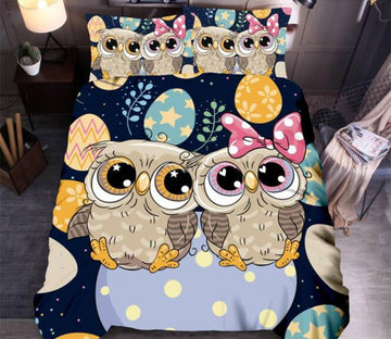 3D Cartoon Cute Owl 8159 Bed Pillowcases Quilt